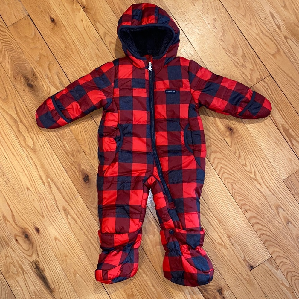 Oshkosh Buffalo Plaid bunting snowsuit 12 Months